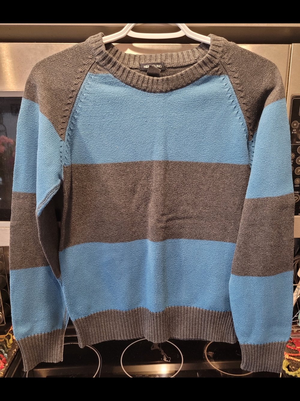 H&M Blue and Gray Striped Crewneck Sweater